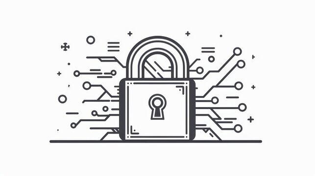 black and white padlock with circuit design clip art preview
