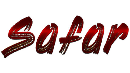 3D blood red Hindi word design of Safar on white background.