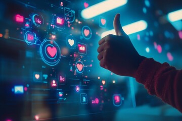 Digital Interaction: Thumbs Up in Social Media Interface