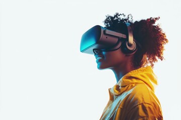 Young woman experiencing virtual reality with joy