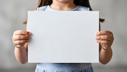 Obraz premium A girl holds a blank white sign demanding children's rights.