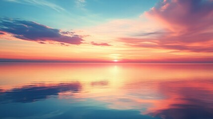 Tranquil sunset over calm lake with vivid sky reflections