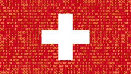 Fototapeta premium Binary code on flag of Switzerland. Program source code or Hacker concept on Swiss flag. Switzerland digital technology security, hacking or programming