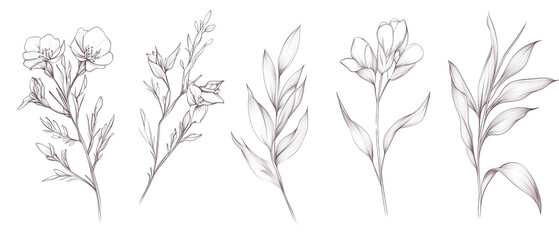 Naklejka premium A collection of hand-drawn floral designs featuring unique shapes and intricate details, perfect for various art projects.