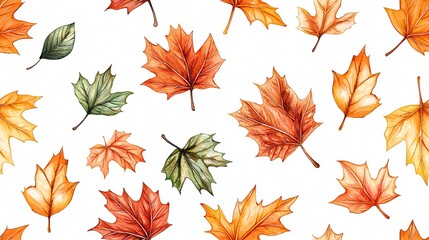 Vibrant Autumn Leaves Pattern - A Beautiful Botanical Illustration of Seasonal Foliage