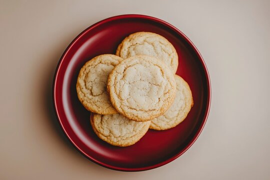 Four Sugar Cookies on a Red Plate