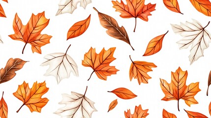 Vibrant Autumn Leaves Pattern: A Captivating Botanical Illustration Celebrating Fall Colors