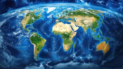 World map, Earth flat view from space. Physical map on global satellite photo