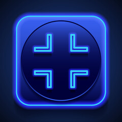 Obraz premium Minimize full screen icon vector. Flat design. Blue neon style on button. With shadow