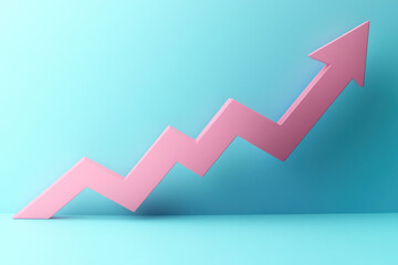 Pink arrow rising on blue background, symbolizing growth and progress.