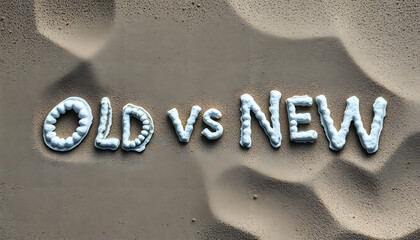 old vs new life change concept written on sand isolated with white highlights, png