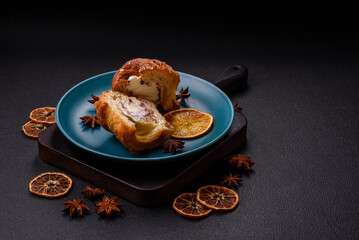 Sweet craffin made from puff pastry with Swiss meringue