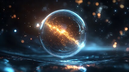 Futuristic holographic logo radiates neon light, leaving space for words
