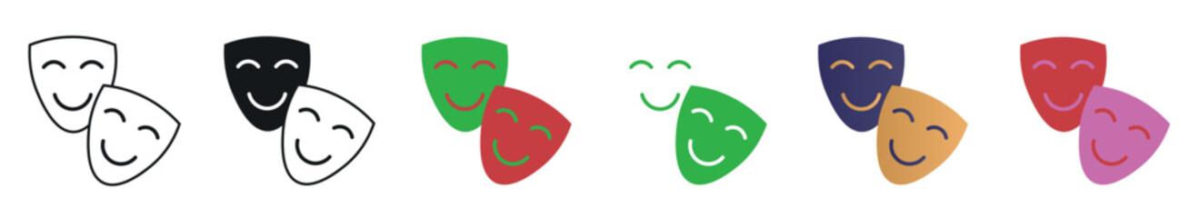 Comedy theater mask vector icon set