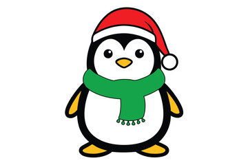 Outline of Frosty the Penguin in Christmas Hat and Scarf Vector
