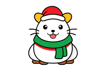 
Holiday Hamster in Santa Hat Vector Outline on White Background
