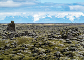 Moss covered rock formations at Laufskálavarða, Iceland