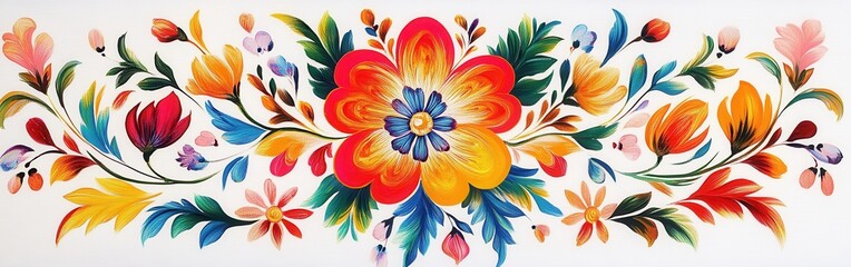 Ornate Petrykivka painting featuring vibrant flower designs with intricate details celebrating Ukrainian folk art traditions