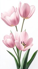 Naklejka premium Pink tulips on a white isolated background.
