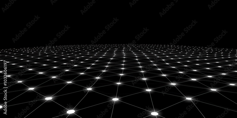 Poster Abstract glowing grid pattern on black background