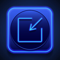 External link simple icon, vector. Flat design. Blue neon style on button. With shadow