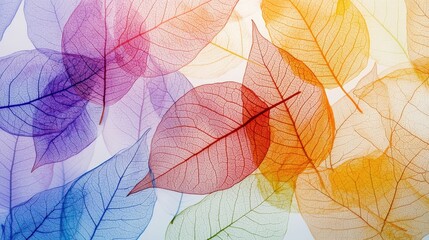 Overlapping Skeleton Leaves in a Rainbow Gradient on Light Background