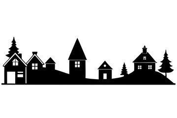 Christmas Village Silhouette | isolated vector silhouette illustration on white background