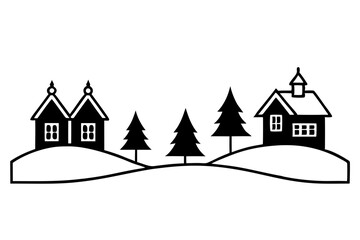 Christmas Village Silhouette | isolated vector silhouette illustration on white background