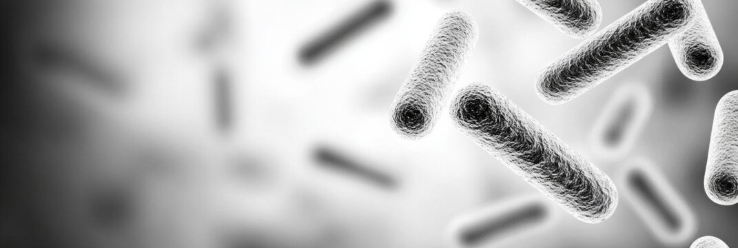 Exploring the intricate textures of black and white bacteria under a microscope in a minimalist style