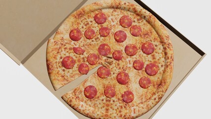Pizza and Pizza Box with white background