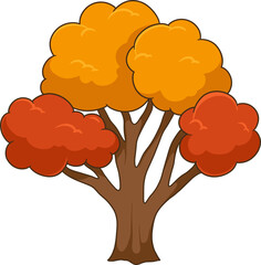 cartoon autumn tree with colorful leaves