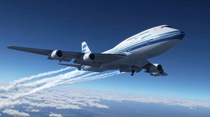 Obraz premium A cargo plane generating contrails in the clear blue sky