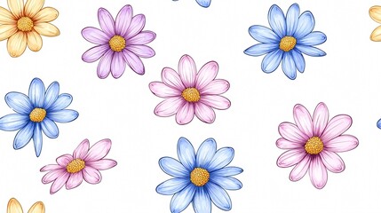 Fototapeta premium Beautiful Daisy Floral Pattern Illustration with Vibrant Colors