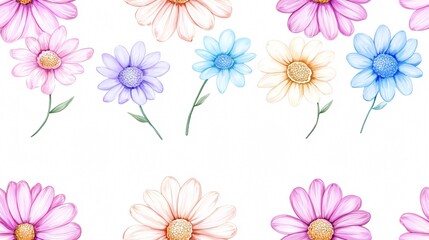 Vibrant Floral Pattern with Colorful Flowers and Petals for Artistic Interiors