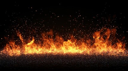 Fire embers particles over black background. Fire sparks background. Abstract dark glitter fire particles lights.