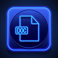 Fototapeta premium DOC file simple icon vector. Flat design. Blue neon style on button. With shadow
