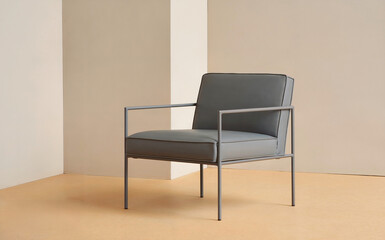 Fototapeta premium Minimalist Grey Single Chair - Sleek and Modern Design Furniture