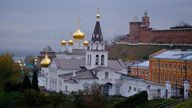 Autumn view of the church and the Nizhny Novgorod Kremlin in October