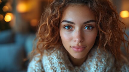 Fototapeta premium Close-up Portrait of a Young Woman with Curly Hair