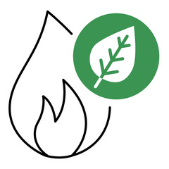 Gas with green leaf icon. Vector icon of Natural Gas. This icon illustrates a flame symbolizing energy in a clean, eco-friendly design.