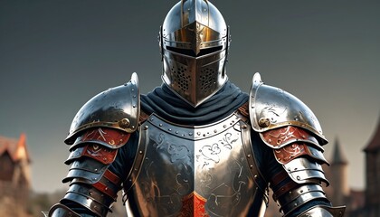 Naklejka premium A dynamic image of a knight in full armor, ready for battle, embodying courage and chivalry from a bygone era, Generative AI