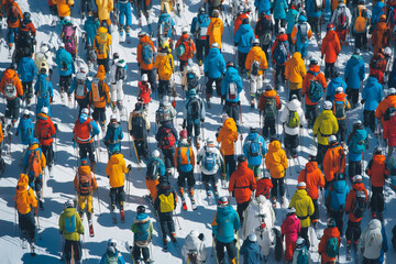 Fototapeta premium Vibrant winter adventure at a bustling ski resort filled with eager skiers