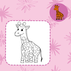 Simple cute coloring page animal giraffe outline flat design illustration
