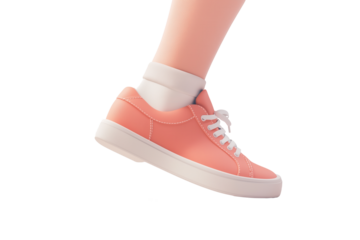 isolated cut out 3d render illustration foot with a sneakers walking on transparent background