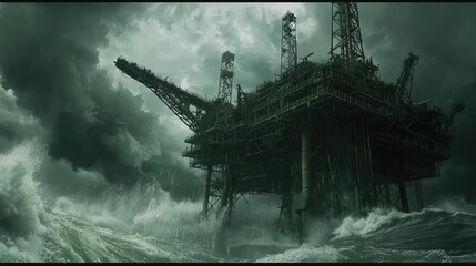 Obraz premium Dramatic Oil Platform During Stormy Weather