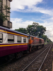 Obraz premium The diesel electric locomotive of the rapid train.