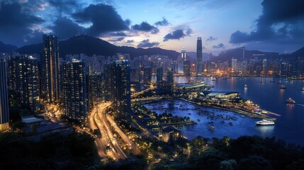 Naklejka premium Hong Kong city night scenes
