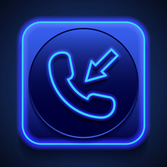 Call icon vector. Flat design. Blue neon style on button. With shadow