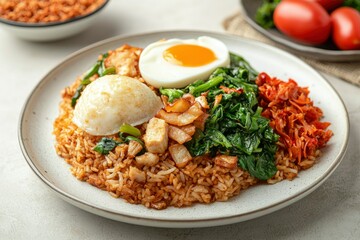 Plate of Fried Rice with Tofu, Eggs, and Vegetables