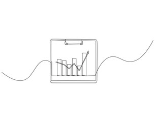 Continuous one line drawing of clipboard with statistics graph. One line drawing illustration of graph on clipboard. World statistics day concept line art. Editable outline